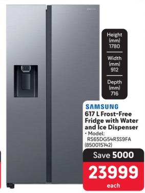 Samsung 617 L Frost-Free Fridge with Water and Ice Dispenser