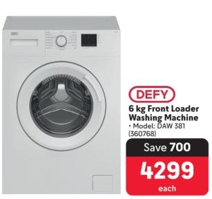 Defy 6 kg Front Loader Washing Machine