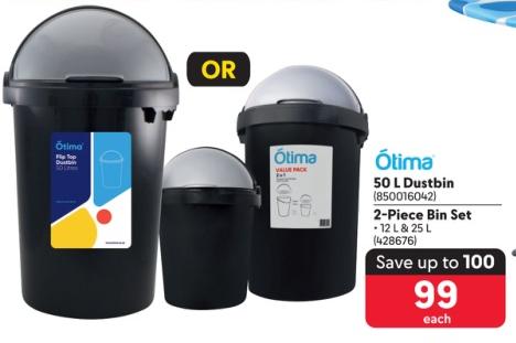 OTIMA 50L Dustbin or 2-Piece Bin Set