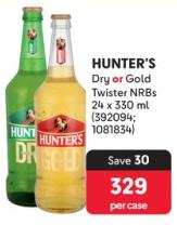 HUNTER'S Dry or Gold Twister NRBs 24x330ml