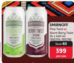 SMIRNOFF Pine Twist or Storm Berry Twist Spirit Cooler 24x440ml