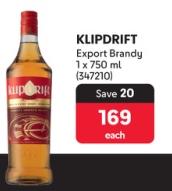 Klipdrift Export Brandy 750ml