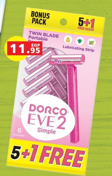 DORCO EVE2 Simple Twin Blade Portable Razor, 6 razors