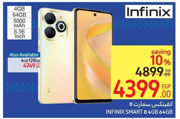 Infinix Smart 8, 4GB RAM, 128GB Storage, 5000 mAh Battery, 6.56 inch Display