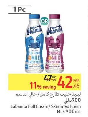 Labanita Full Cream/Skimmed Fresh Milk 900mL