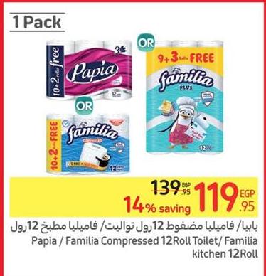 Papia /Familia Compressed 10+2 Roll Toilet / Familia Kitchen 9+3 Roll