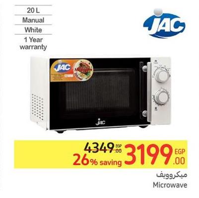 Jac Microwave oven, manual, 20 L capacity, white color, 