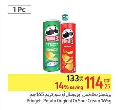 Pringles Potato Original Or Sour Cream 165g