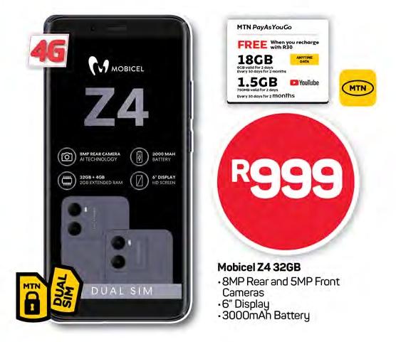 Mobicel Z4 32GB - 8MP Rear and 5MP Front Cameras, 6" Display, 3000mAh Battery