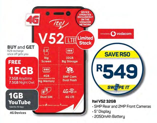 Itel V52 32GB with 5MP Rear and 2MP Front Cameras, 5" Display, 2050mAh Battery