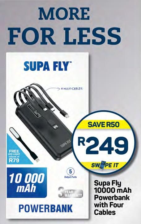 Supa Fly 10000 mAh Powerbank with Four Cables