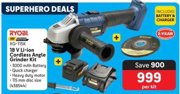 Ryobi 18 V Li-ion Cordless Angle Grinder Kit