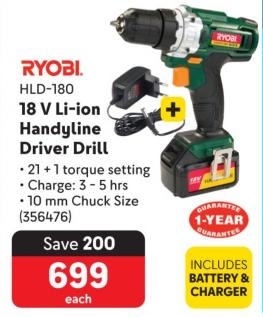 RYOBI HLD-180 18 V Li-ion Handylin Driver Drill