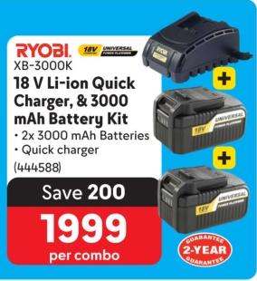 RYOBI 18 V Li-ion Quick Charger & 3000 mAh Battery Kit