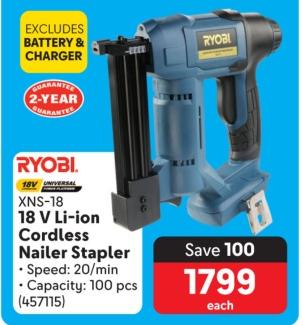 RYOBI 18 V Li-ion Cordless Nailer Stapler