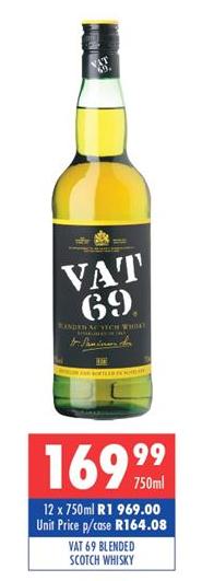 Vat 69 Blended Scotch Whisky 12x750ml