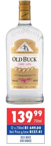 Old Buck GIn Range 12x750ml