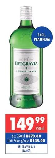 Belgravia Gin range 6x750ml