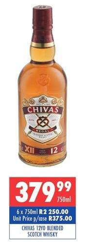 CHIVAS 12YO BLENDED SCOTCH WHISKY 6x750ml