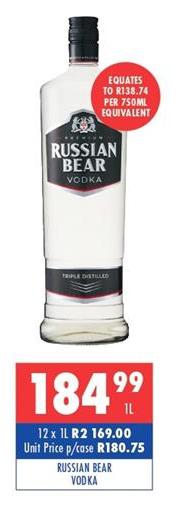 Russian Bear Vodka 12x1L