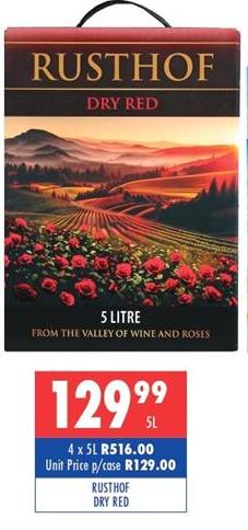 RUSTHOF DRY RED from the Valley of Wine and Roses 4x5L