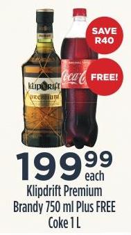 Klipdrift Premium Brandy 750 ml Plus FREE Coke 1 L