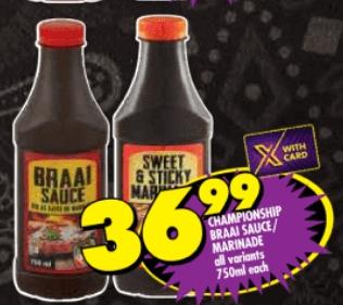 Championship Braai Sauce / Marinade all variants 750ml Each