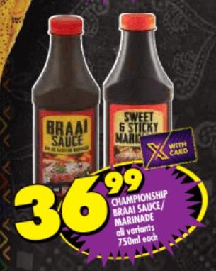 Championship Braai Sauce / Marinade all variants 750ml Each