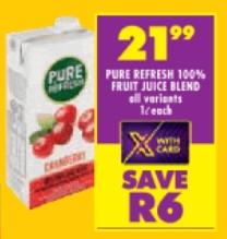 PURE REFRESH 100% FRUIT JUICE BLEND all variants 1L Each