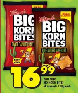 Willard's Big Korn Bites All Variants 120g each