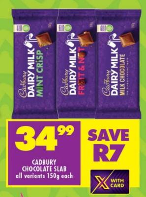 Cadbury Chocolate Slab all variants 150g Each