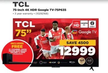 TCL 75-inch 4K HDR Google TV-75P635 