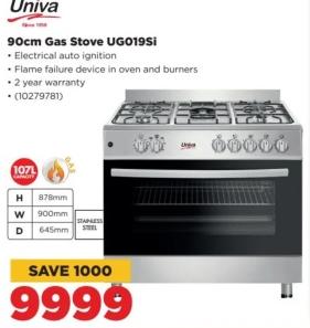 90cm Gas Stove UG019Si with electrical auto ignition and flame failure device in oven and burners.