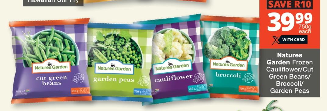 Natures Garden Frozen Caulifower /Cut Green Beans /Broccoli Garden Peas 750gm 