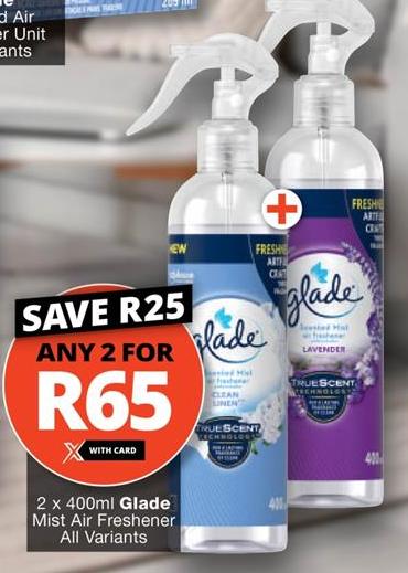 Any 2x400ml Glade Mist Air Freshener All Variants