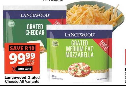 Lancewood Grated Cheese All Variants 600g Each