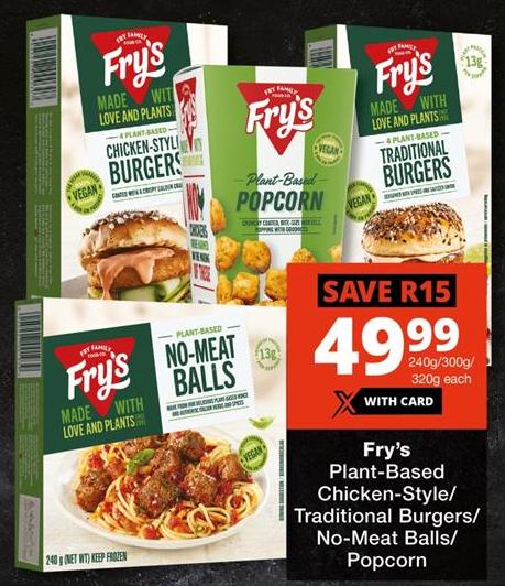 Fry's Plant-Based Chicken-Style /Traditional Burgers /No -Meat Balls Popcorn 240g/300g/320g Each