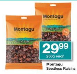 Montagu Seedless Raisins 250g Each