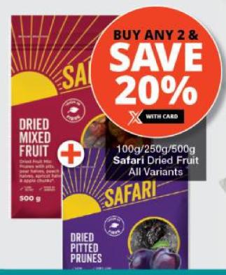 Any 2x 100g /250g /500g Safari Dried Mixed Fruit, 500 g