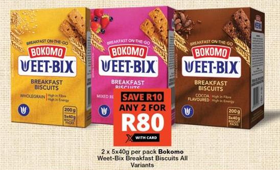 Bokomo Weet-Bix Breakfast Biscuits All Variants Any 2x5x40g