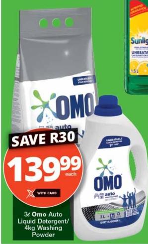 Omo Auto Liquid Detergent 3L /4kg Washing Powder