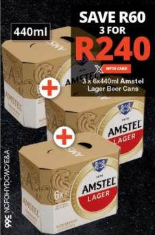 Amstel Lager Beer Cans  3x6 x 440ml