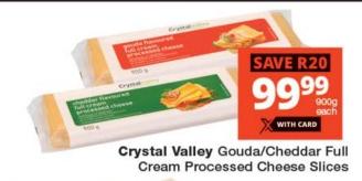 Crystal Valley Gouda/Cheddar Full Cream Processed Cheese Slices 900g Each