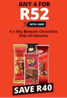 Any 4 x 80g Beacon Chocolate Slab All Variants