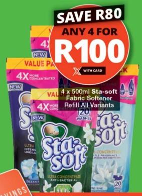 Any 4 x 500ml Sta-soft Fabric Softener Refill All Variants