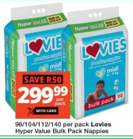 Lovies Hyper Value Bulk Pack Nappies 96/104/112/140 Per Pack