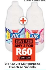 Jik Multipurpose Bleach All Variants Any 2x1.5L