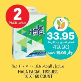 Hala Facial Tissues, 10 x 160 sheets x 2