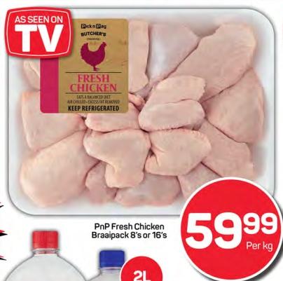 PnP Fresh Chicken Braaipack 8's or 16's Per Kg