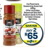 Ina Paarman's Seasoning Assorted 200ml (Offer Excludes Seasoned Sea Salt, Sodium Garlic & Herb & Italian Cheese Sprinkles) Any 2